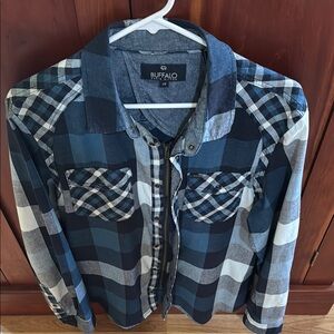 Buffalo David Bitton Men's Navy and White Plaid Shirt